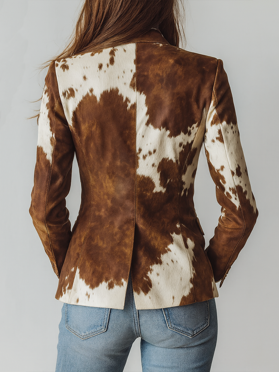 Blazer Vintage Feminino Estampa de Vaca Ecológico