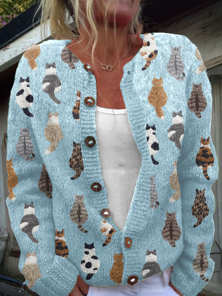 Charlotte™ | Cardigan Estampado de Gato Aconchegante