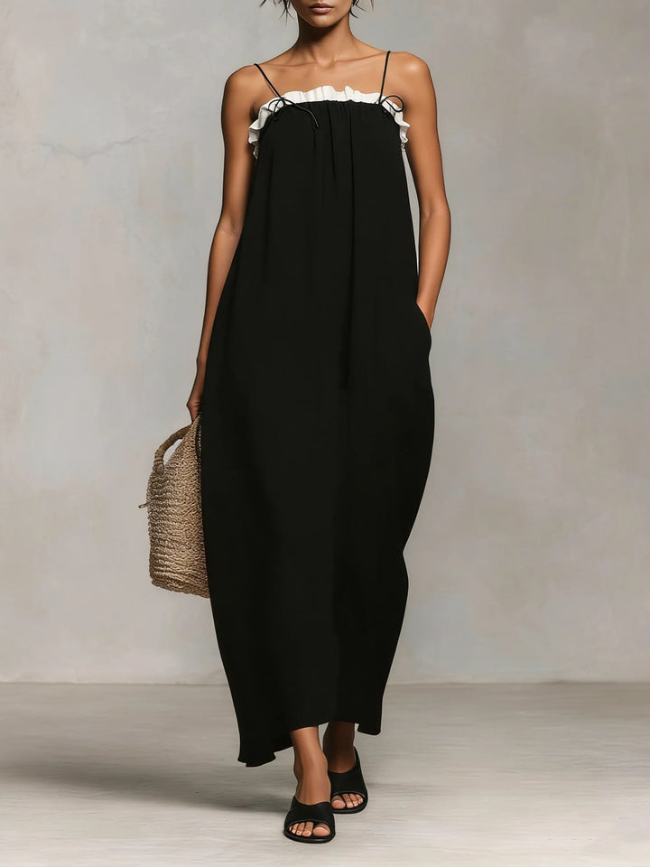 Mirelle™ | Vestido Maxi com Blocos de Cor e Alças Finas
