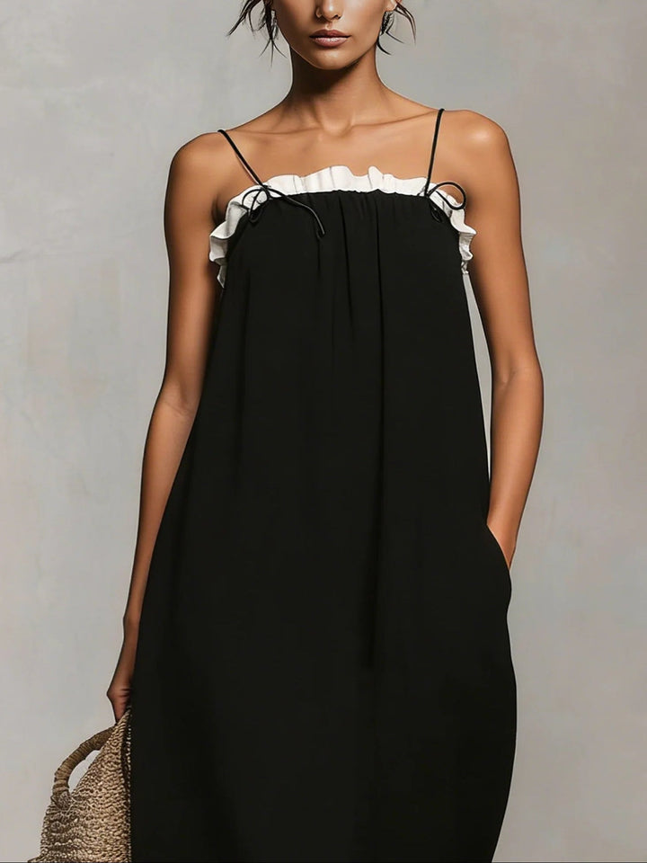 Mirelle™ | Vestido Maxi com Blocos de Cor e Alças Finas