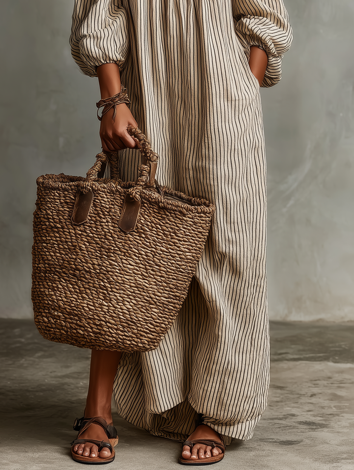 Carmen | Vestido longo de algodão e linho com design off-the-shoulder