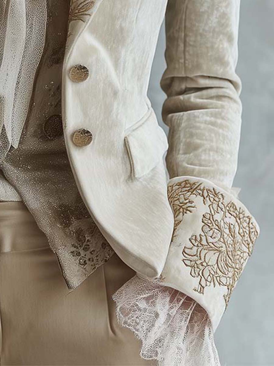 Blazer Tailored Bordado em Marfim para Mulheres