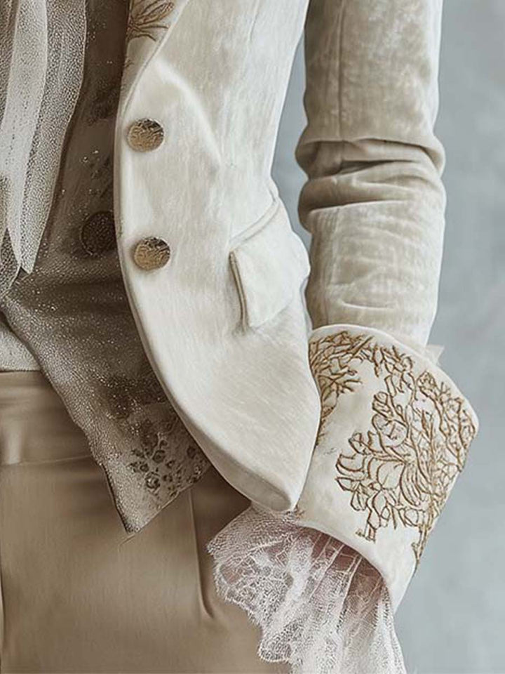 Blazer Tailored Bordado em Marfim para Mulheres