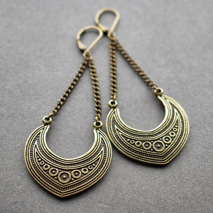 Brincos tribais vintage estilo boho semicírculo de bronze