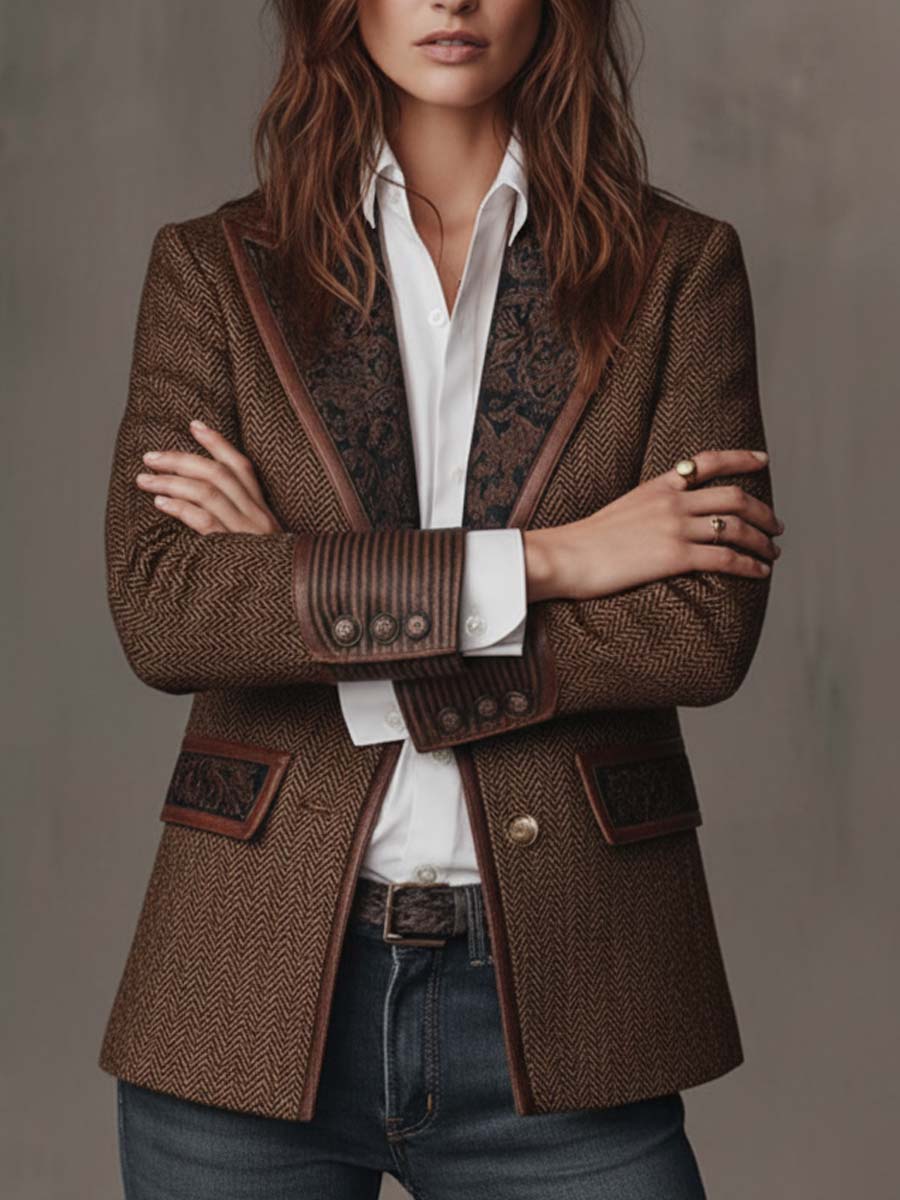 Blazer Feminino com Painel Estampado em Chevron