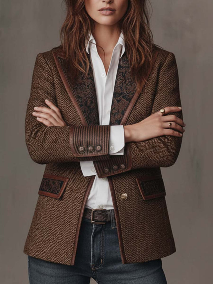 Blazer Feminino com Painel Estampado em Chevron