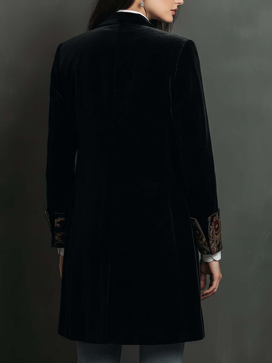 Blazer Slim Fit Feminino Preto com Estampa Barroca