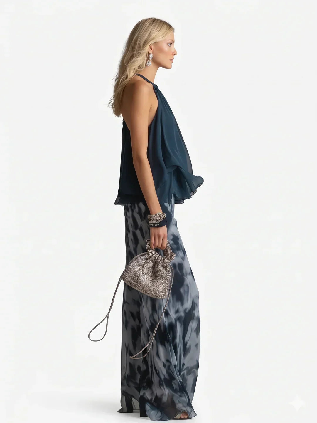 Conjunto elegante de chiffon em duas peças