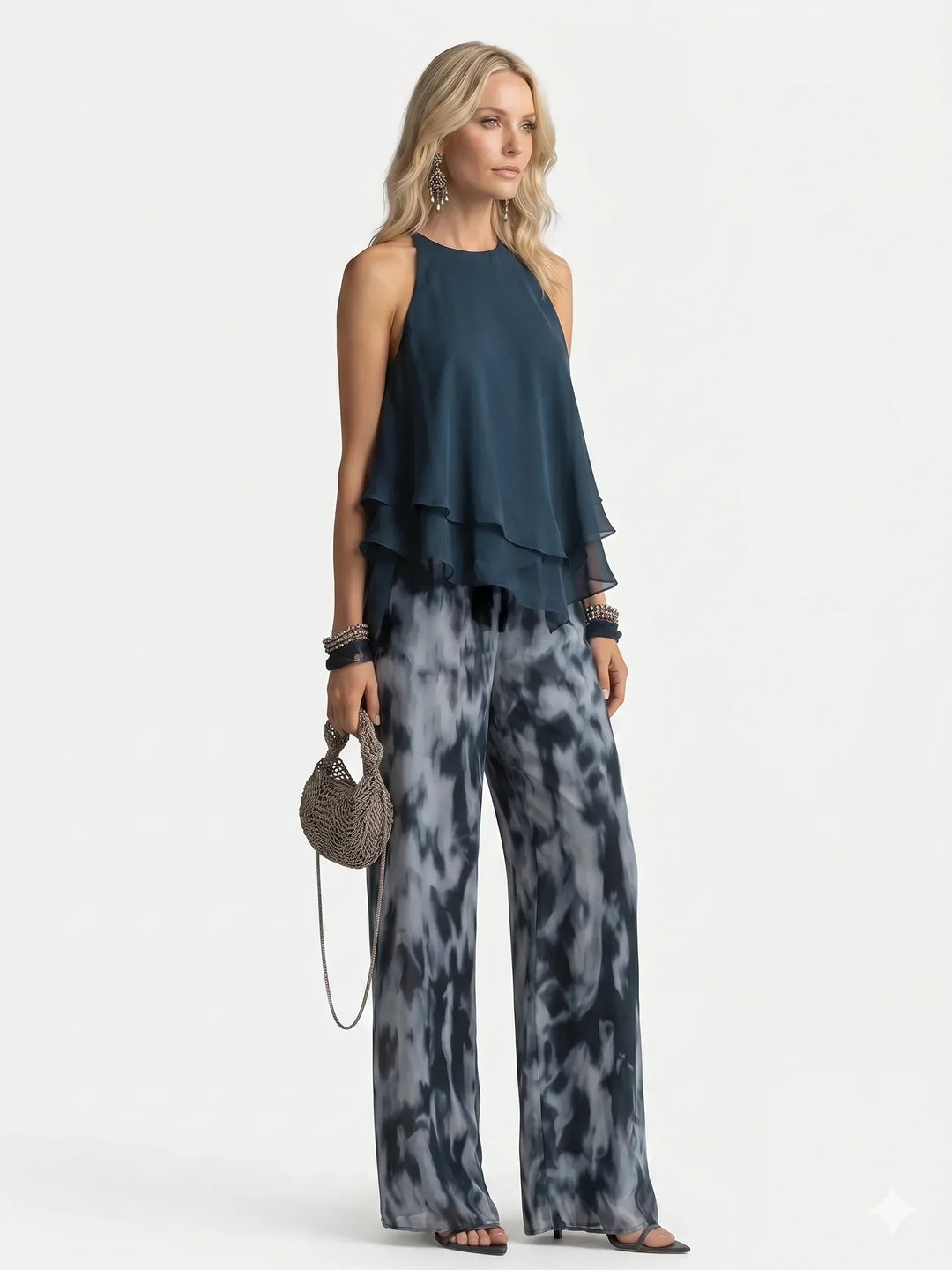 Conjunto elegante de chiffon em duas peças