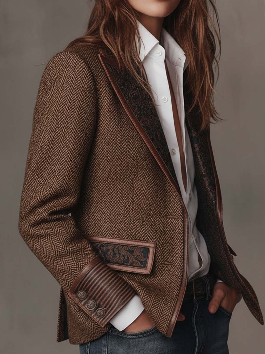 Blazer Feminino com Painel Estampado em Chevron