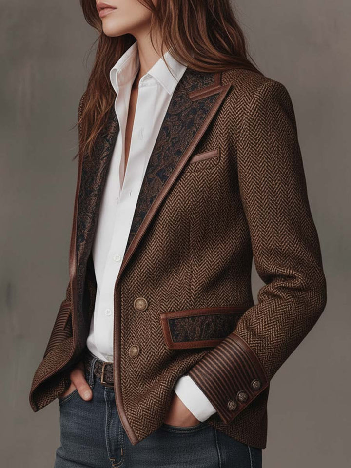Blazer Feminino com Painel Estampado em Chevron