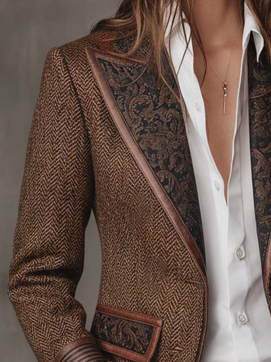 Blazer Feminino com Painel Estampado em Chevron