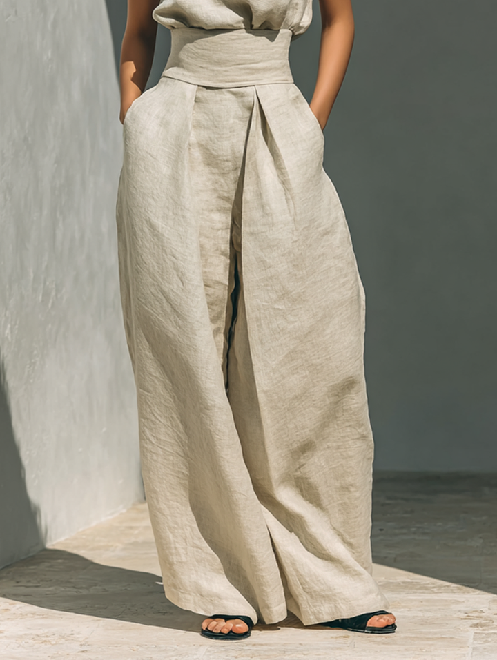 Maria™ | Conjunto completo com blusa de alça e calças largas de algodão e linho