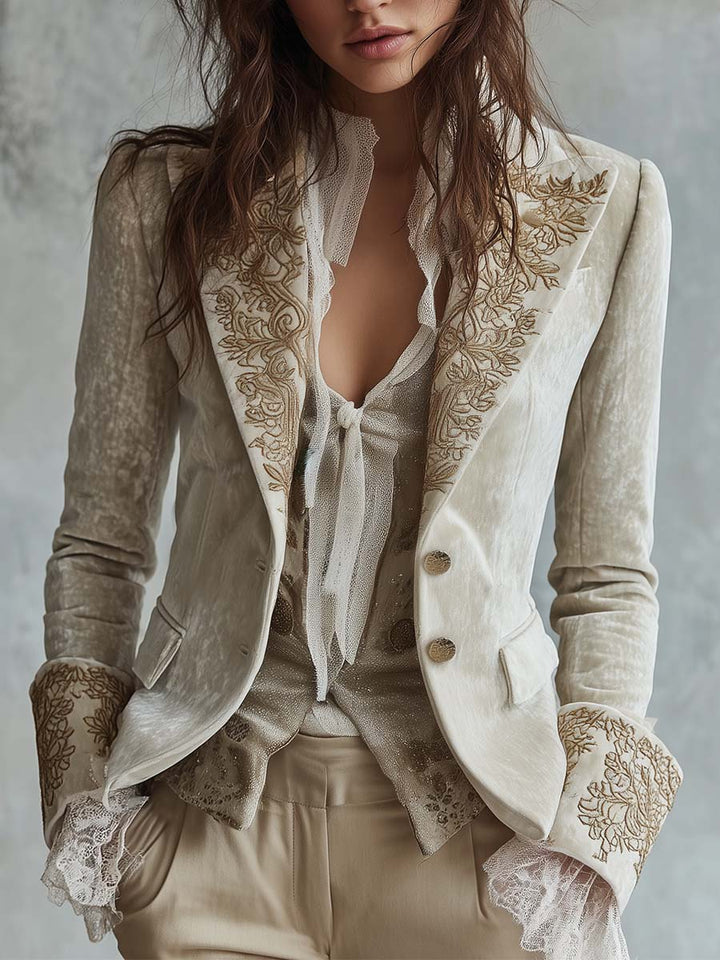 Blazer Tailored Bordado em Marfim para Mulheres