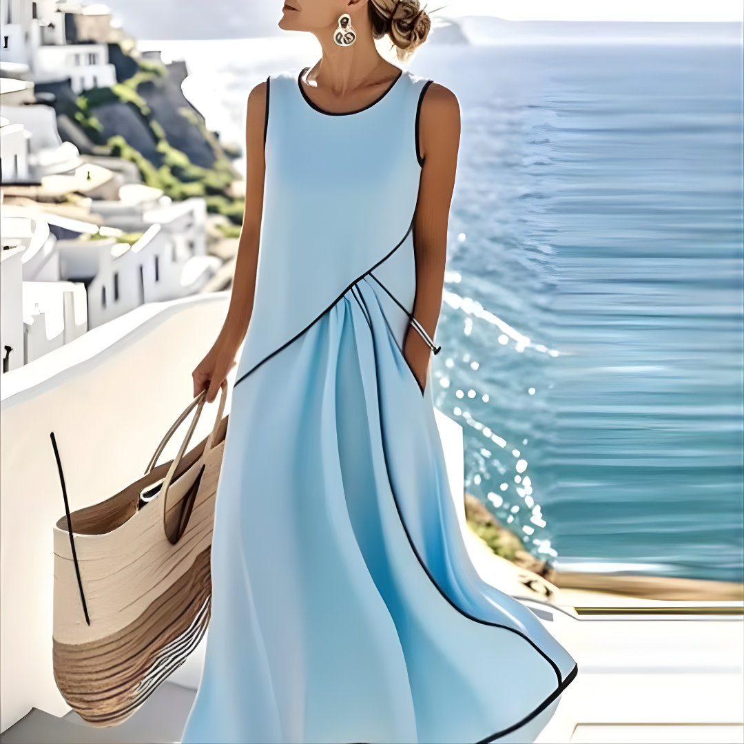 Brenda | Vestido Maxi de Verão Sem Mangas em Bloco de Cores