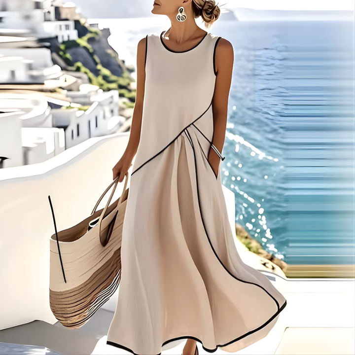 Brenda | Vestido Maxi de Verão Sem Mangas em Bloco de Cores