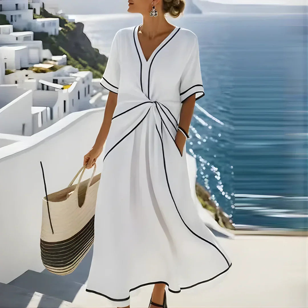 Sandra | Vestido Maxi de Verão Elegante com Torção Frontal e Caimento Solto