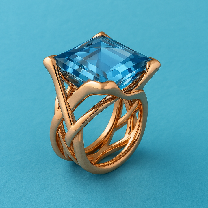 Anel Vintage Rosa Ouro com Zircônia Azul