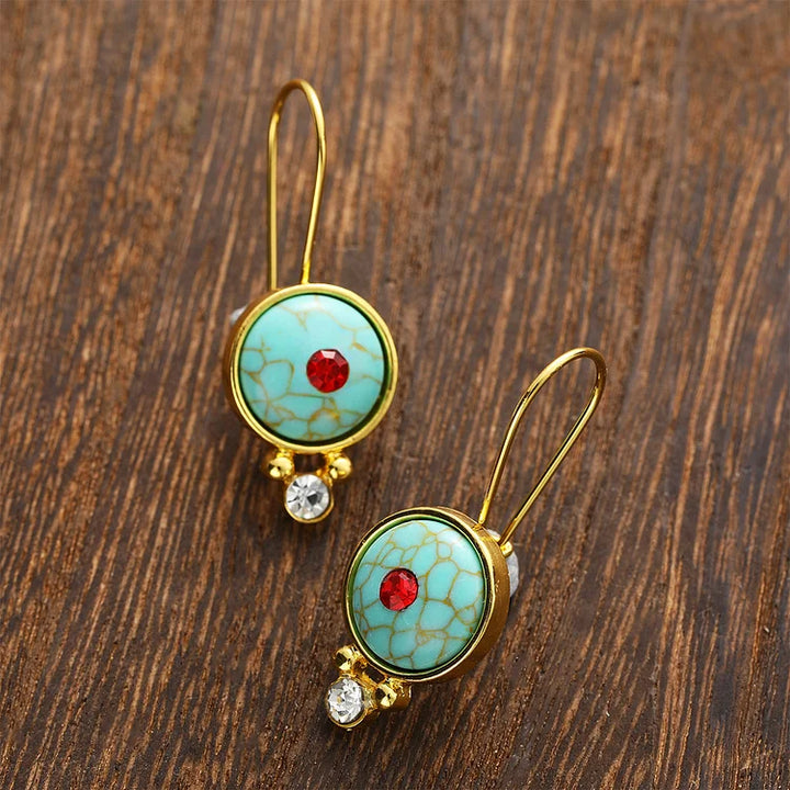 Brincos vintage com pingente redondo de turquesa