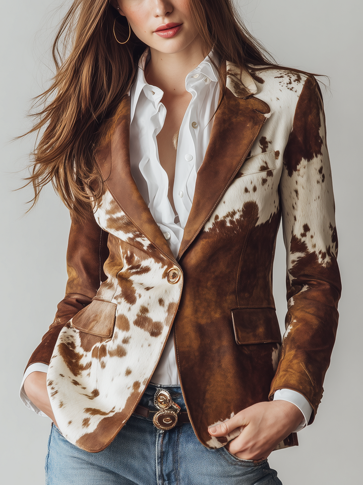 Blazer Vintage Feminino Estampa de Vaca Ecológico