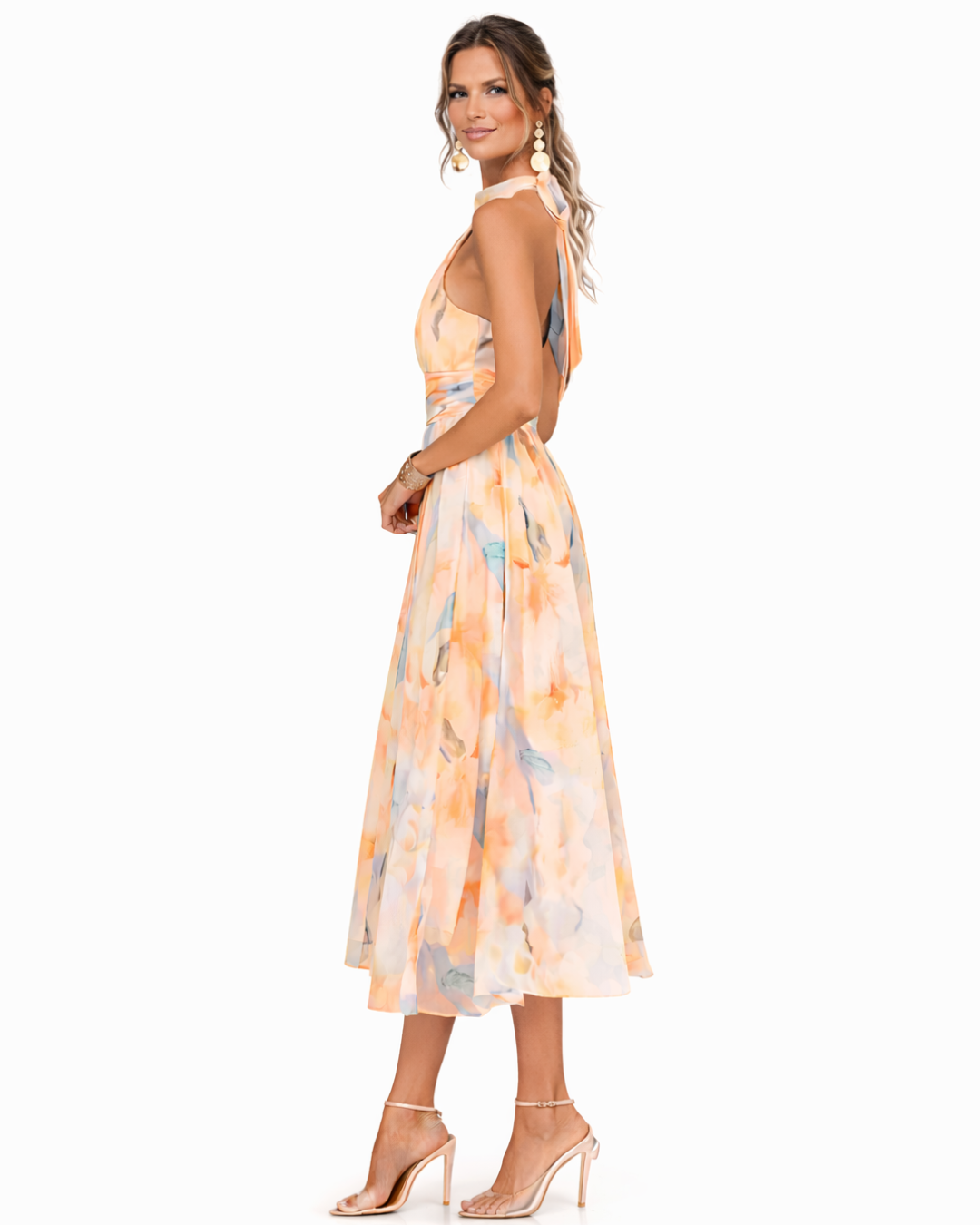 Aurora™ | Vestido com Decote Halter e Estampa Aquarela