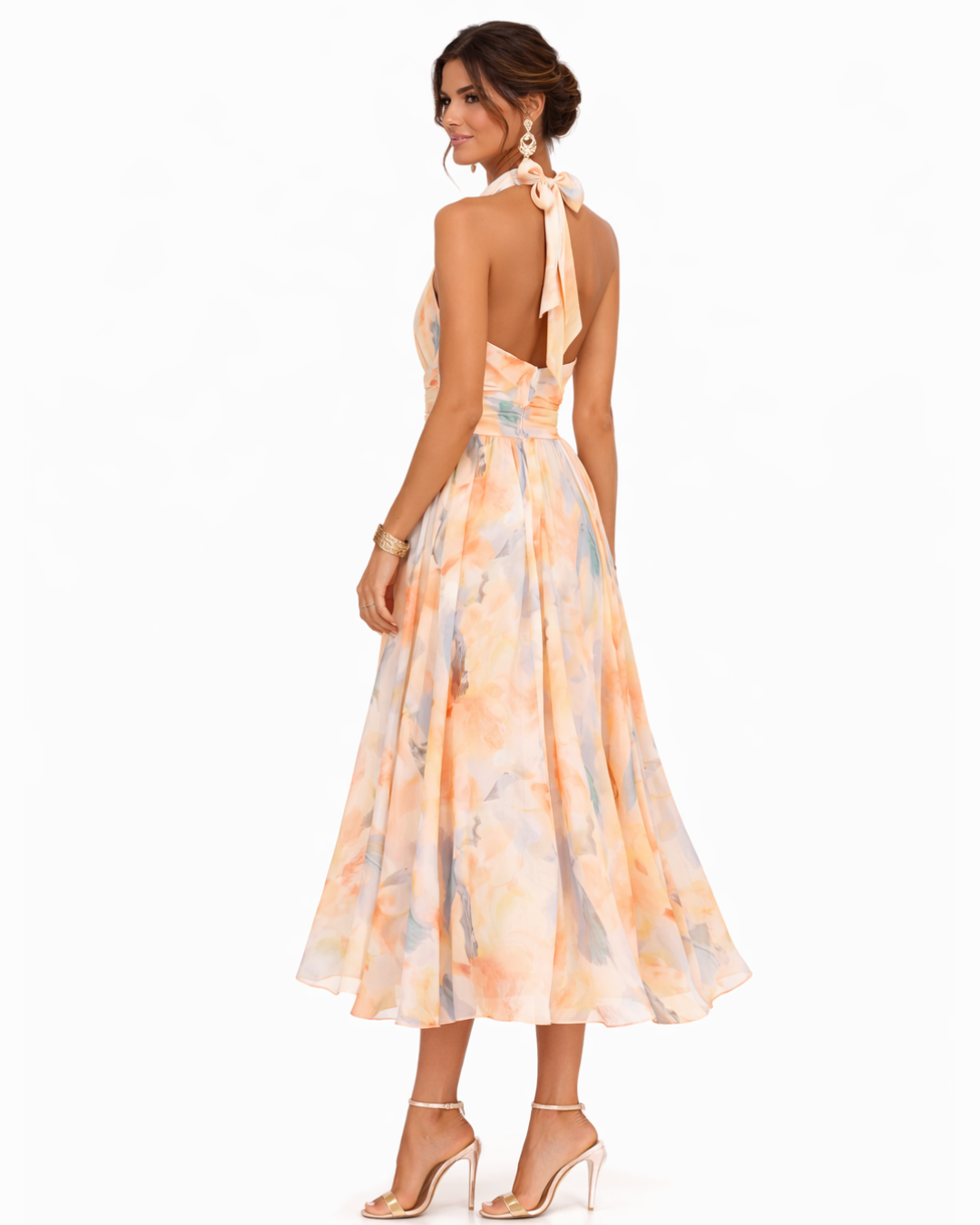 Aurora™ | Vestido com Decote Halter e Estampa Aquarela