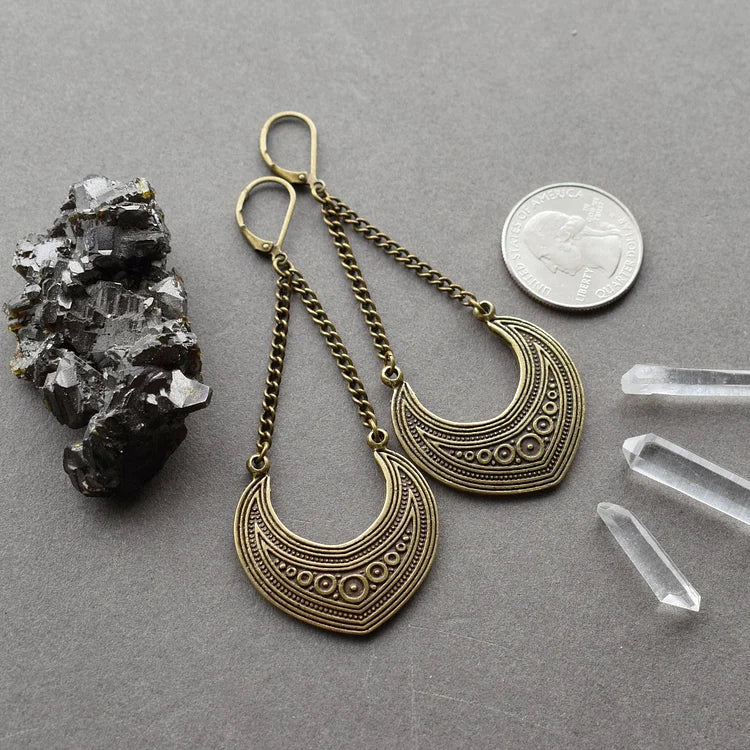 Brincos tribais vintage estilo boho semicírculo de bronze