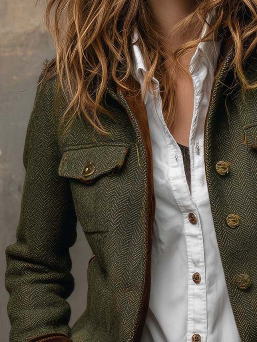 Blazer Feminino Vintage com Detalhes em Chevron