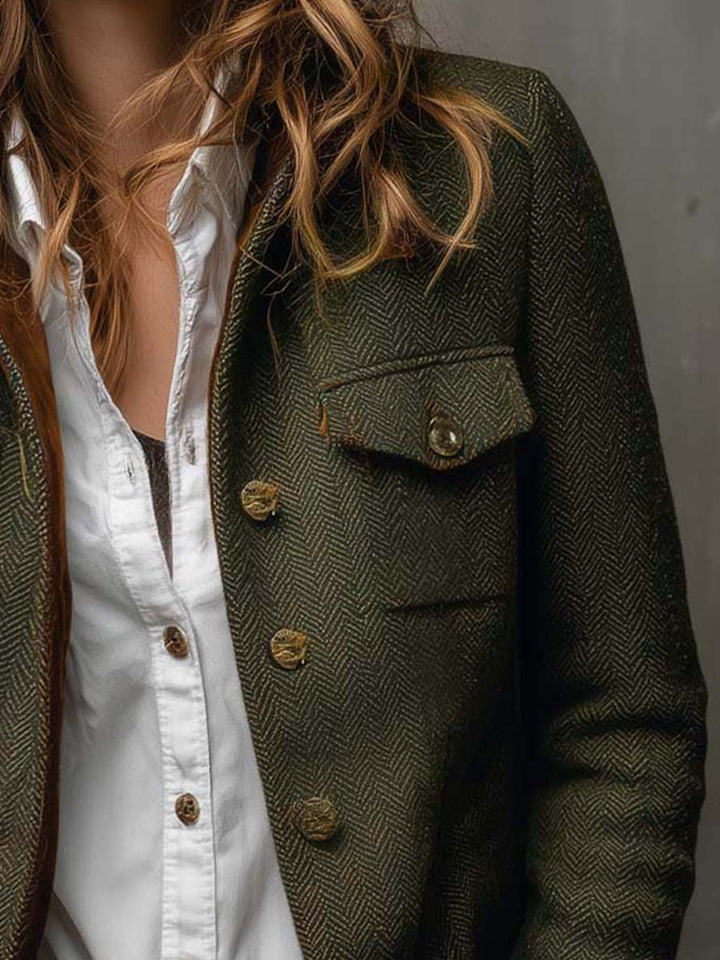 Blazer Feminino Vintage com Detalhes em Herringbone