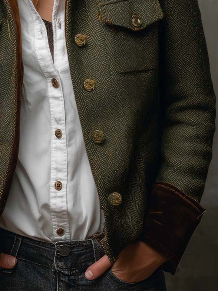 Blazer Feminino Vintage com Detalhes em Chevron