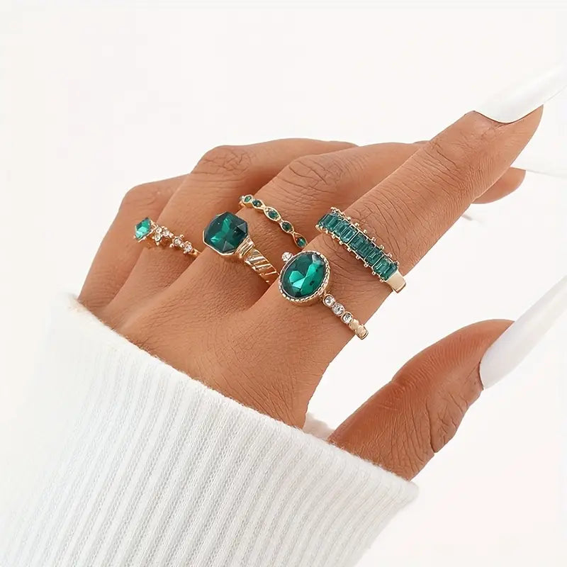Conjunto de Anéis Exquisitos de Esmeralda Zarina