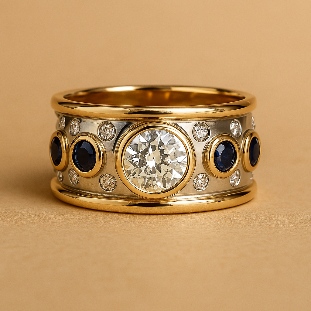 Anel Vintage de Zircônia Dourada Incrustada