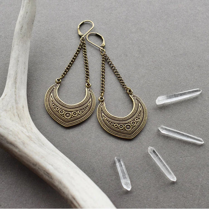 Brincos tribais vintage estilo boho semicírculo de bronze