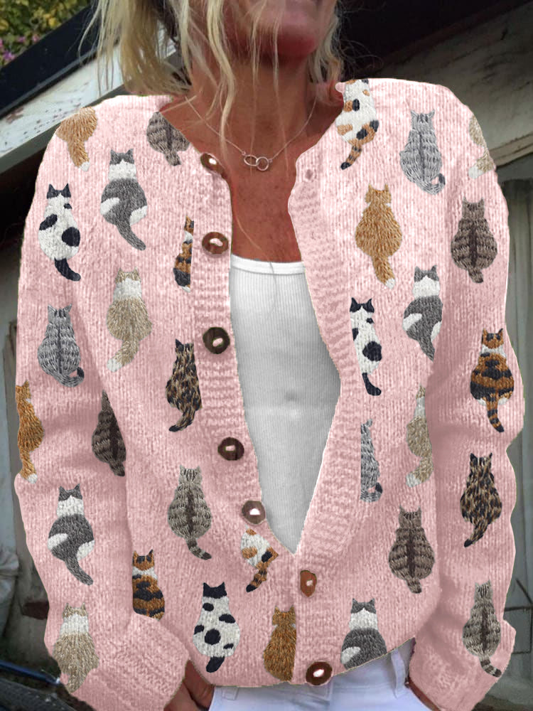 Charlotte™ | Cardigan Estampado de Gato Aconchegante