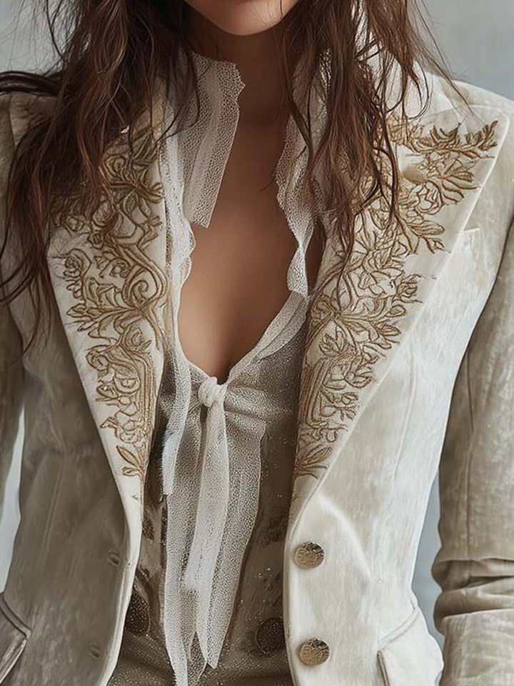 Blazer Tailored Bordado em Marfim para Mulheres