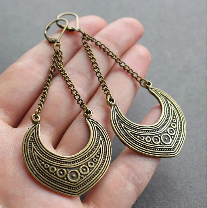 Brincos tribais vintage estilo boho semicírculo de bronze