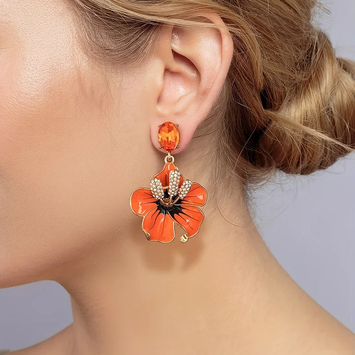 Brincos de strass com flores vintage