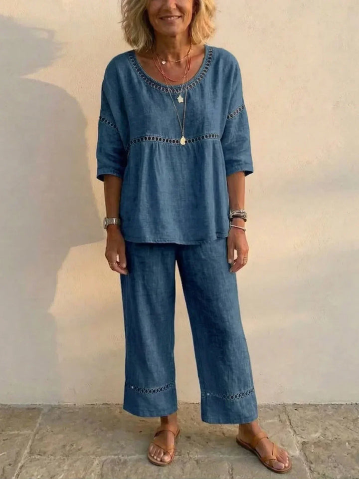 Marielle | Conjunto de Linho Macio em Duas Peças com Detalhe em Renda