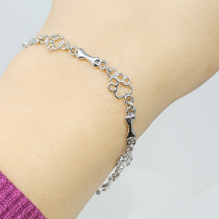 Pulseira de Charms em Prata Esterlina com Design de Patinha e Osso de Cão - Edição Limitada