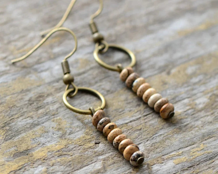 Brincos Étnicos de Jasper Natural com Estilo Vintage