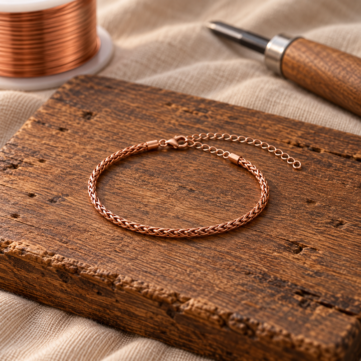 Pulseira de Tornozelo de Cobre Trançado