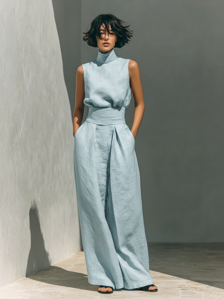 Maria™ | Conjunto completo com blusa de alça e calças largas de algodão e linho