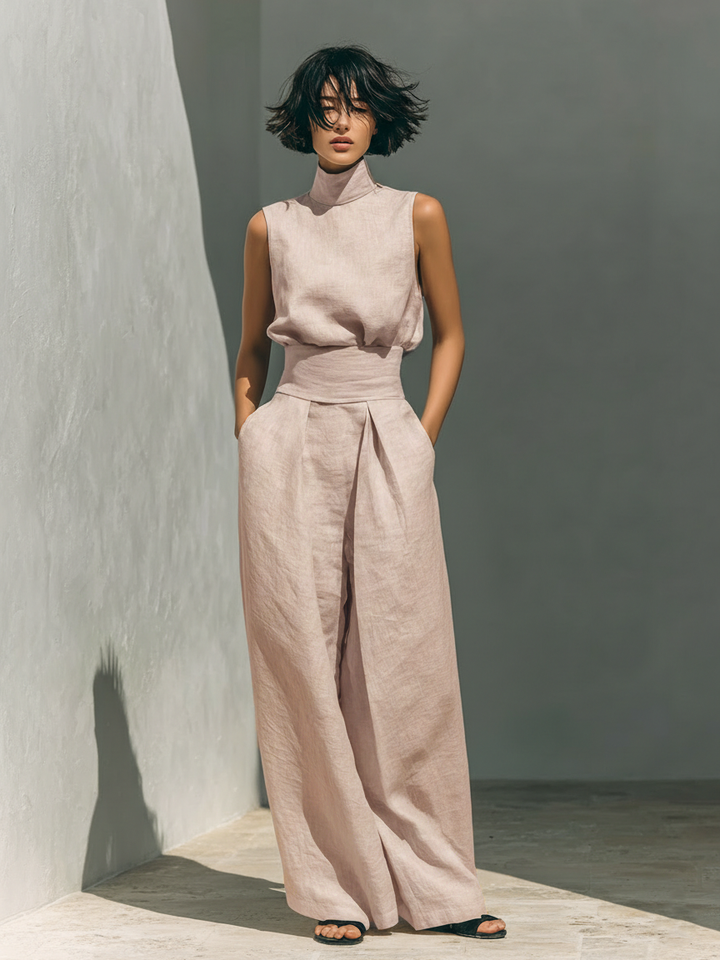 Maria™ | Conjunto completo com blusa de alça e calças largas de algodão e linho