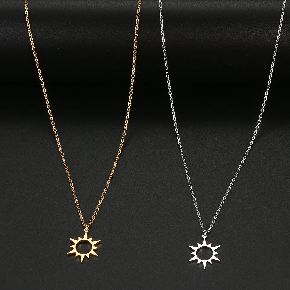 Colar em aço inoxidável unissex com pendente sol minimalista - JOFashion, joias perfeitas para amigos e presentes ideais