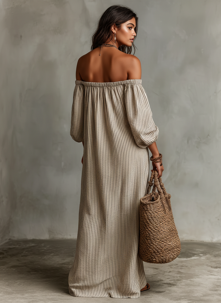 Carmen | Vestido longo de algodão e linho com design off-the-shoulder