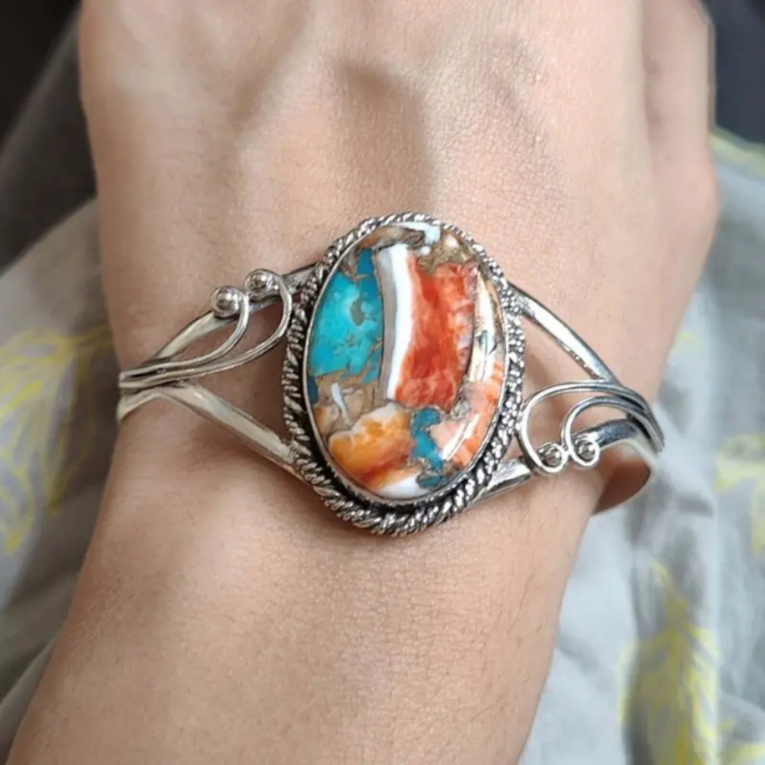 Pulseira de Inlay de Pedra Preciosa Vibrante