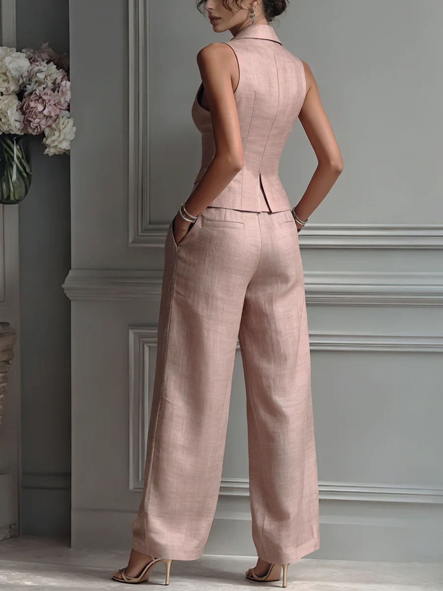 Conjunto Feminino de Duas Peças com Decote em V e Botões