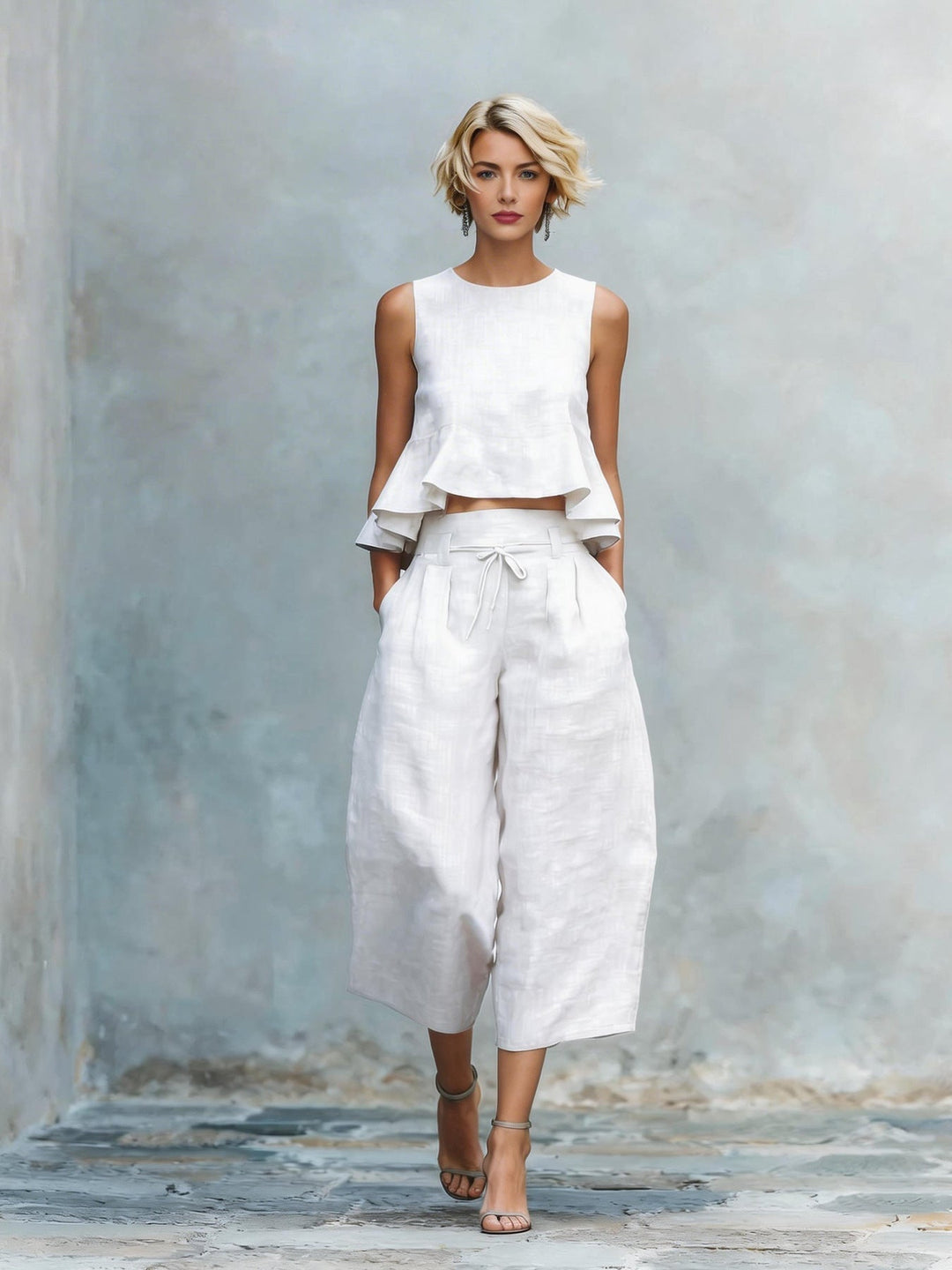 Conjunto Feminino de Dois Peças com Barra Rendada