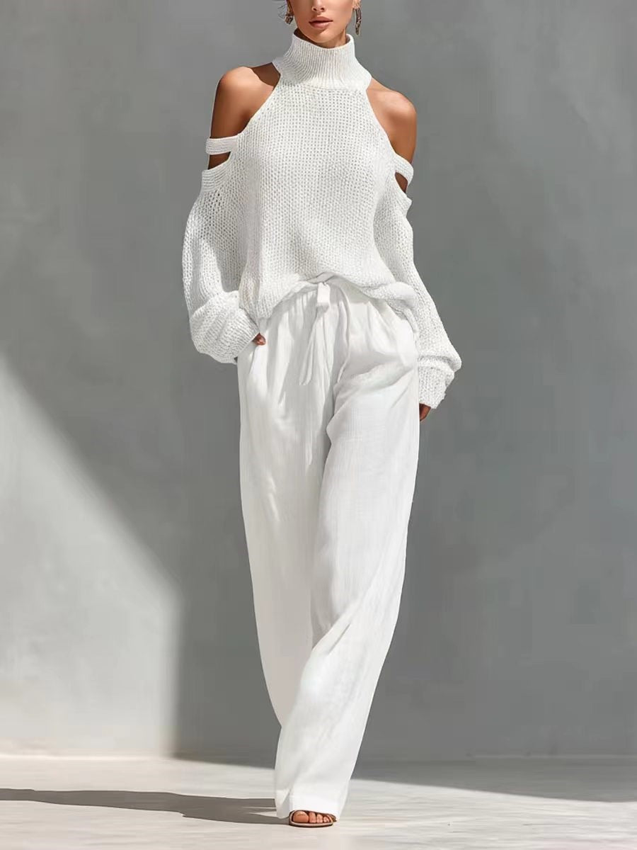 Conjunto de Tricô e Linho Fashion