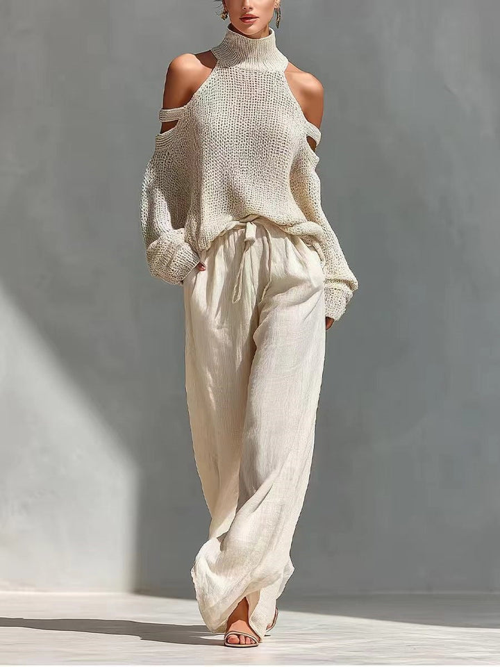 Conjunto de Tricô e Linho Fashion